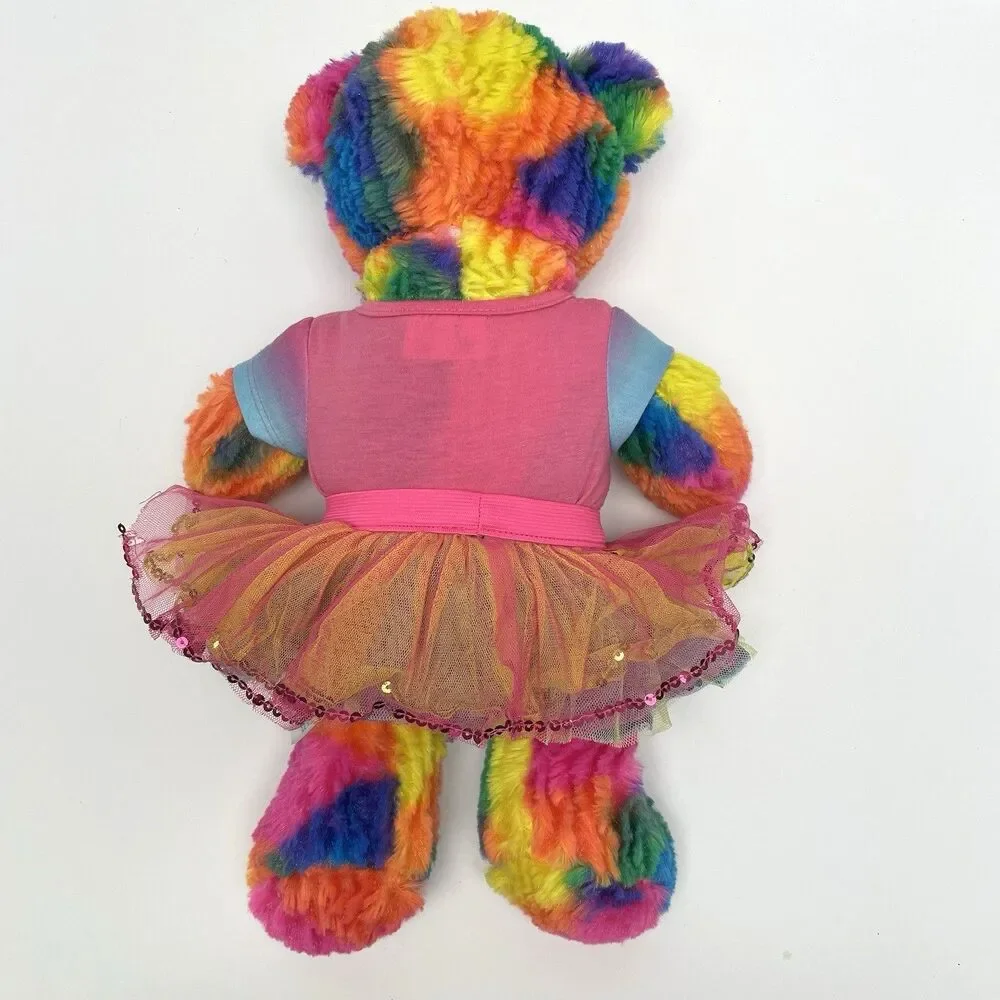 Build-A-Bear Rainbow Tie Dye Plush Teddy Bear Sequin Top Tutu Dress